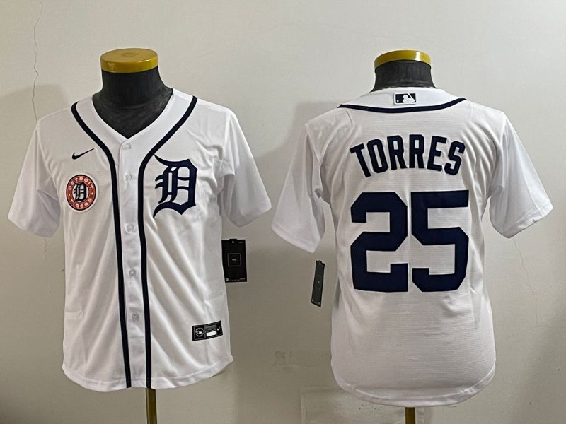 Youth 2025 Detroit Tigers #25 Torres White Game Nike MLB Jersey style 9->youth mlb jersey->Youth Jersey